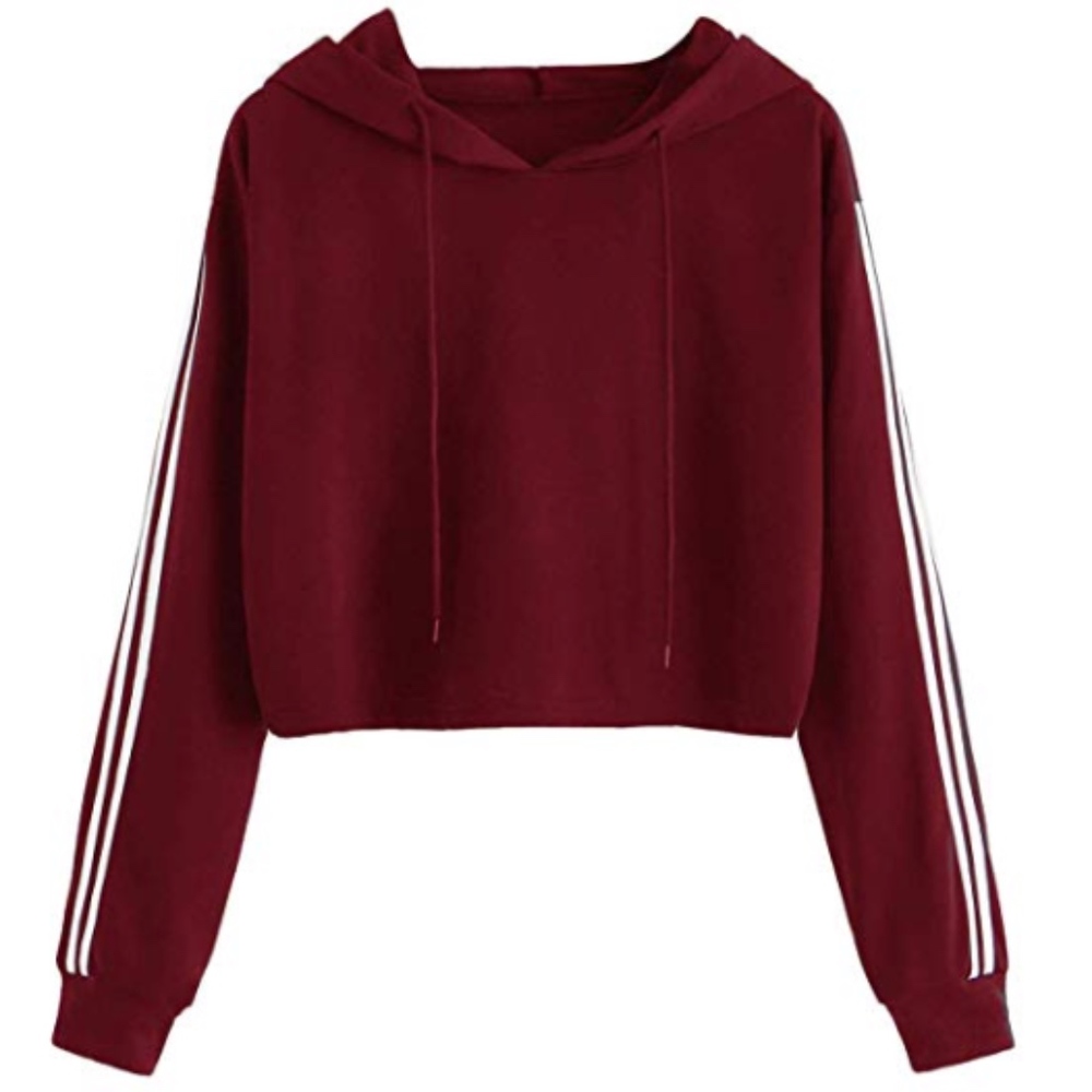 Maroon Striped Cropped Sweater